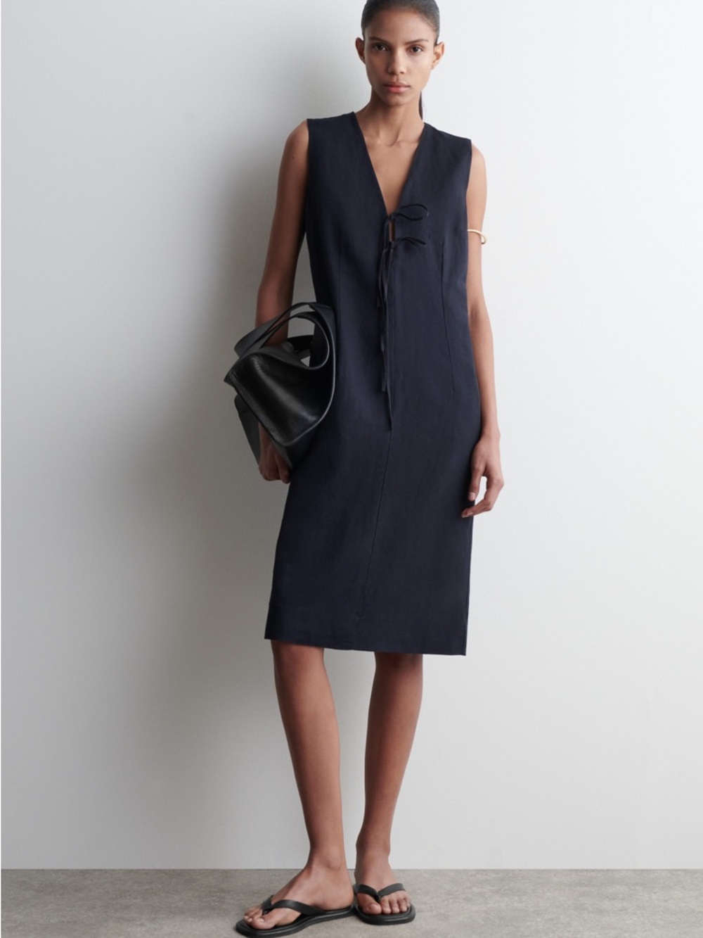 COS Linen Blend Tie-Front Shift Dress
